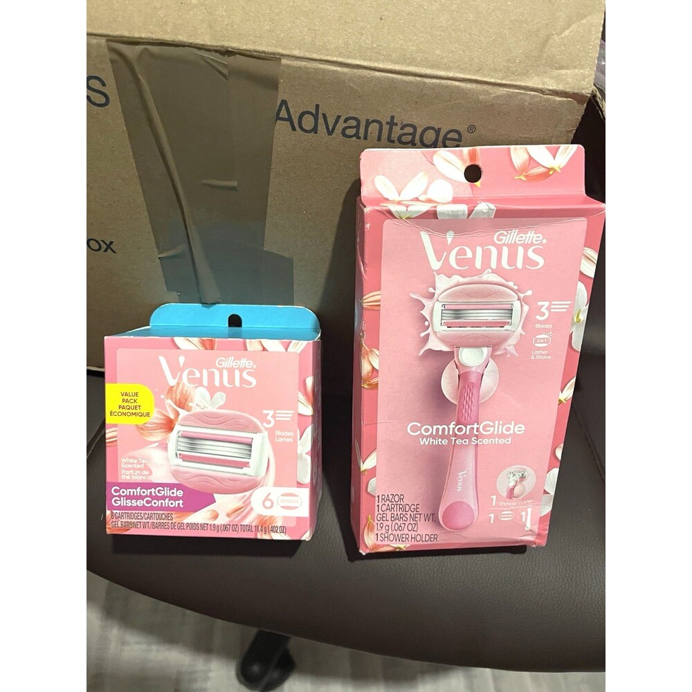 Gillette Venus ComfortGlide White Tea Scent Razor 3-Blade + 6 refills cartridges